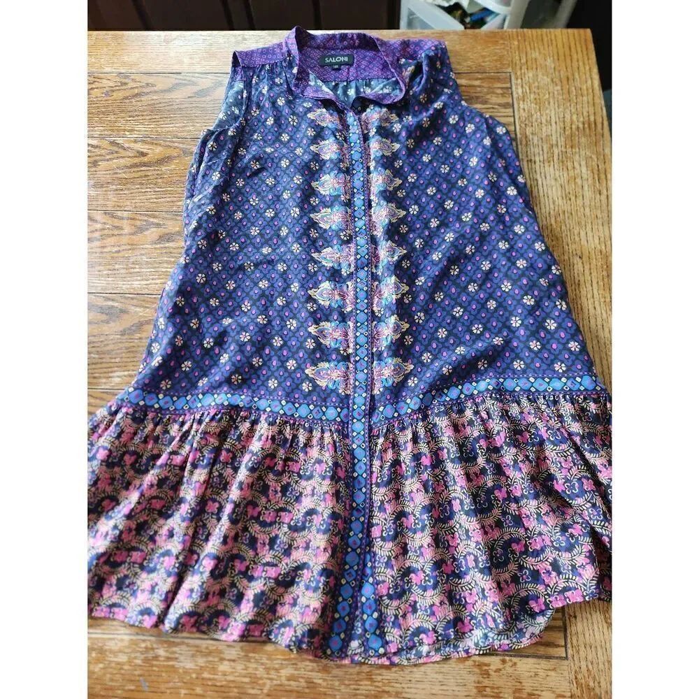 SALONI Tilly printed silk crepe de chine mini dress sz 4